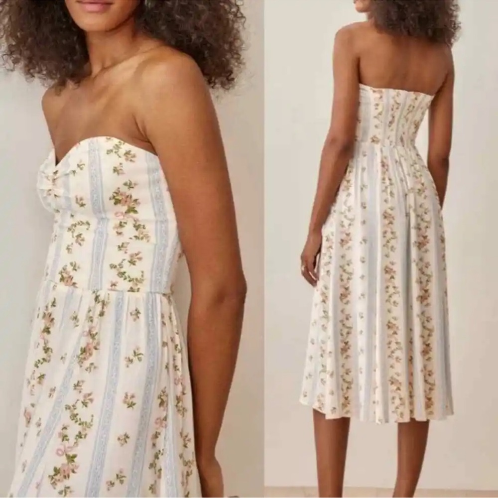 Reformation Amyeline Strapless Midi Dress in Surrey Size 10